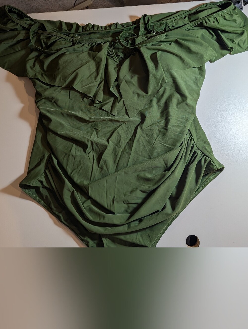 Daci Olive Green Off-Shoulder Women's One Piece Swimsuit Size 26W NWT